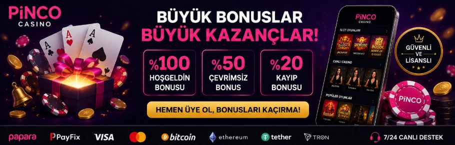 Pinco Casino mobil casino performans ve bonus banner görseli